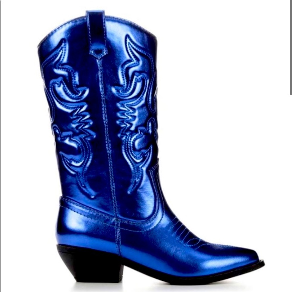 Blue metallic cowboy boots